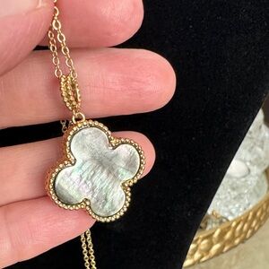 Elegant Gold color dual sided Clover Pendant Necklace